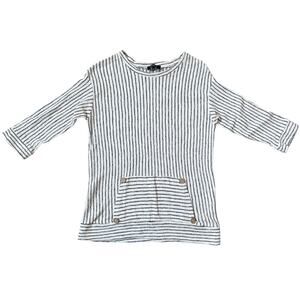Roolee Black White Striped 3/4 Sleeve Cotton Blend Front Pocket Casual Top Sz XS